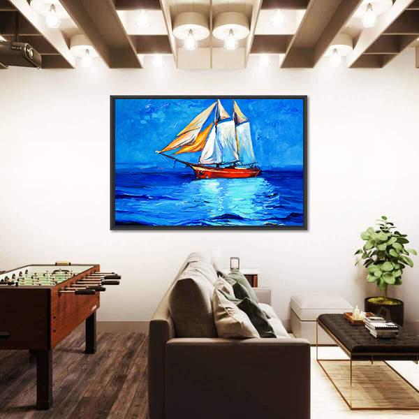 Watercolor Sketch Of Sail Ship And Sea Canvas Wall Art-5 Horizontal-Gallery Wrap-22" x 12"-Tiaracle
