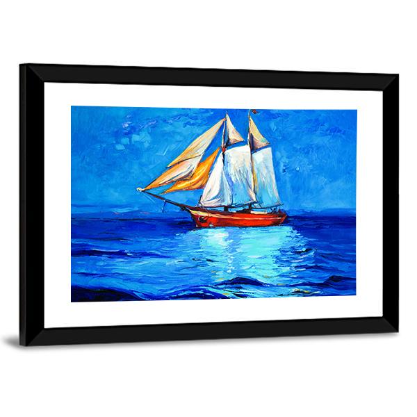 Watercolor Sketch Of Sail Ship And Sea Canvas Wall Art-5 Horizontal-Gallery Wrap-22" x 12"-Tiaracle