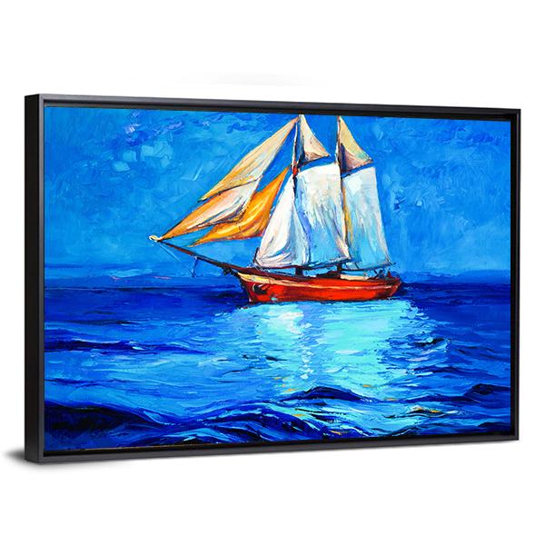 Watercolor Sketch Of Sail Ship And Sea Canvas Wall Art-5 Horizontal-Gallery Wrap-22" x 12"-Tiaracle