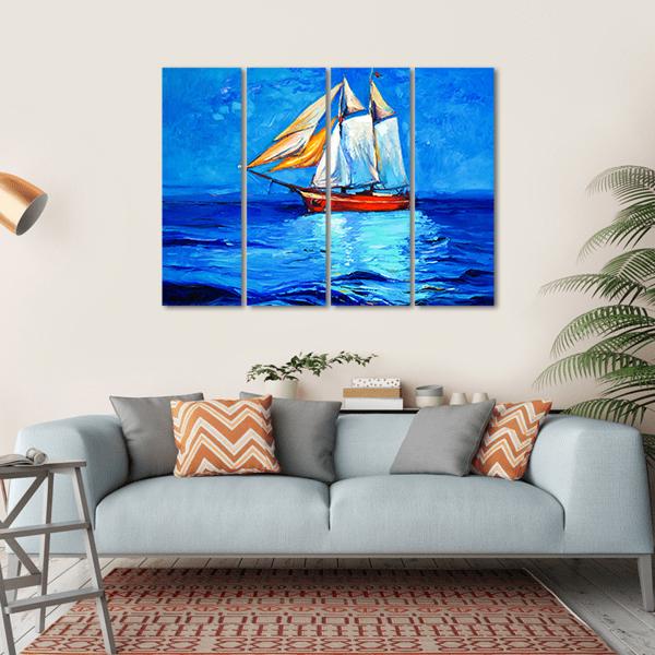 Watercolor Sketch Of Sail Ship And Sea Canvas Wall Art-4 Horizontal-Gallery Wrap-34" x 24"-Tiaracle