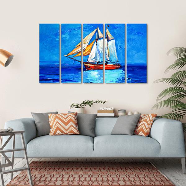 Watercolor Sketch Of Sail Ship And Sea Canvas Wall Art-5 Horizontal-Gallery Wrap-22" x 12"-Tiaracle