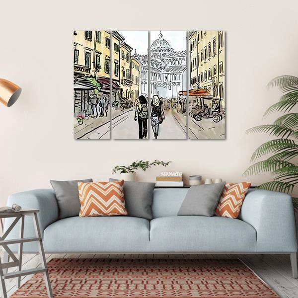 Watercolor Sketch Of Street In Pisa Canvas Wall Art-4 Horizontal-Gallery Wrap-34" x 24"-Tiaracle