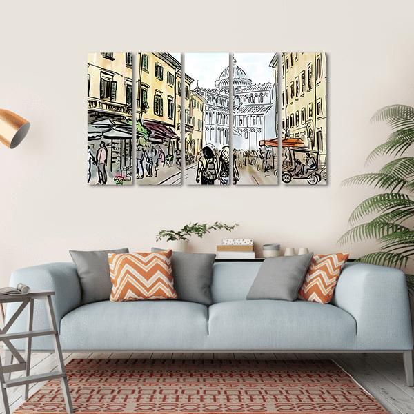 Watercolor Sketch Of Street In Pisa Canvas Wall Art-5 Horizontal-Gallery Wrap-22" x 12"-Tiaracle