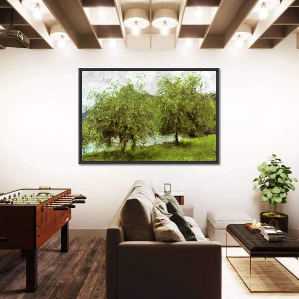 Watercolor Sketch Of Two Green Trees Canvas Wall Art-3 Horizontal-Gallery Wrap-25" x 16"-Tiaracle