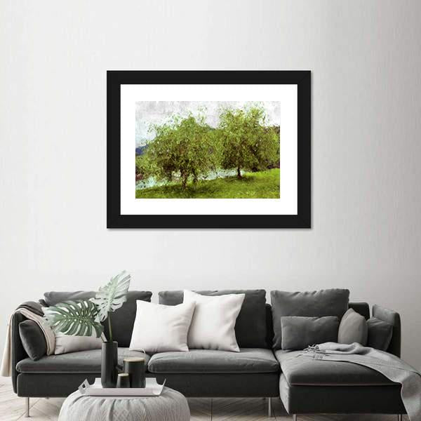 Watercolor Sketch Of Two Green Trees Canvas Wall Art-3 Horizontal-Gallery Wrap-25" x 16"-Tiaracle