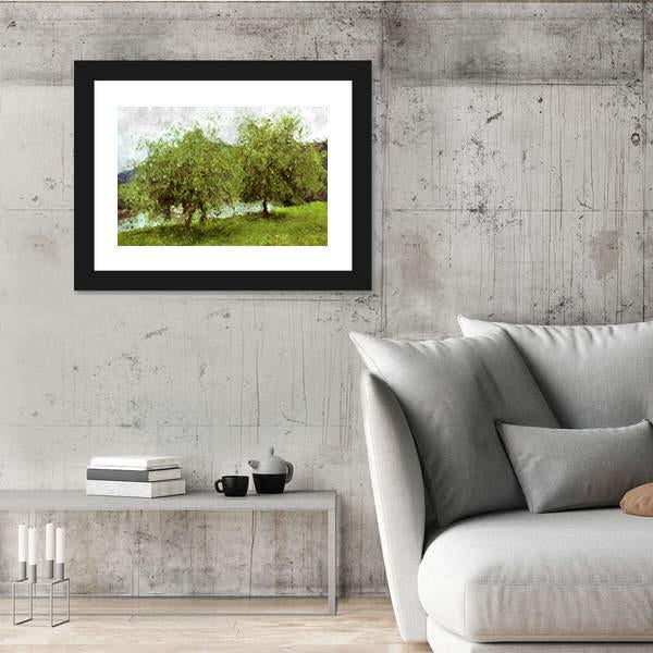 Watercolor Sketch Of Two Green Trees Canvas Wall Art-3 Horizontal-Gallery Wrap-25" x 16"-Tiaracle