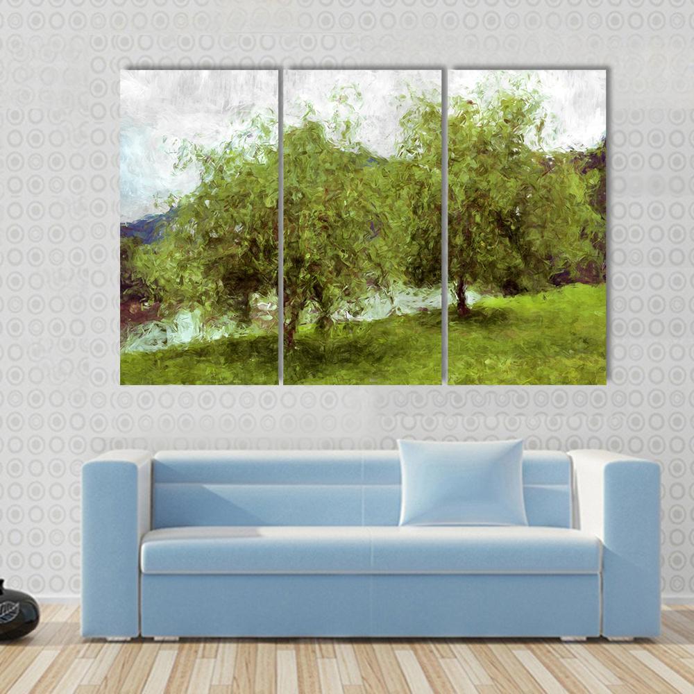 Watercolor Sketch Of Two Green Trees Canvas Wall Art-3 Horizontal-Gallery Wrap-37" x 24"-Tiaracle