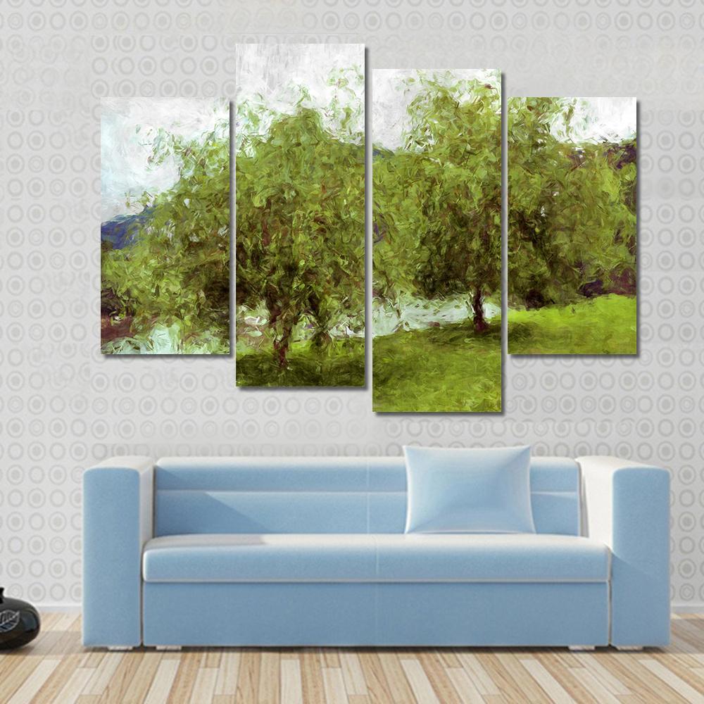 Watercolor Sketch Of Two Green Trees Canvas Wall Art-4 Pop-Gallery Wrap-50" x 32"-Tiaracle