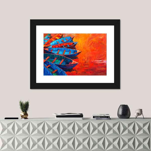 Watercolor Sketch Of Water Boats Canvas Wall Art-1 Piece-Framed Print-20" x 16"-Tiaracle