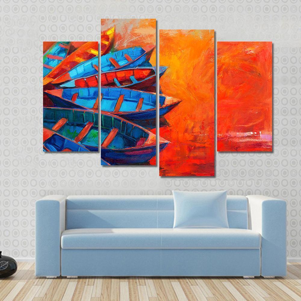 Watercolor Sketch Of Water Boats Canvas Wall Art-4 Pop-Gallery Wrap-50" x 32"-Tiaracle