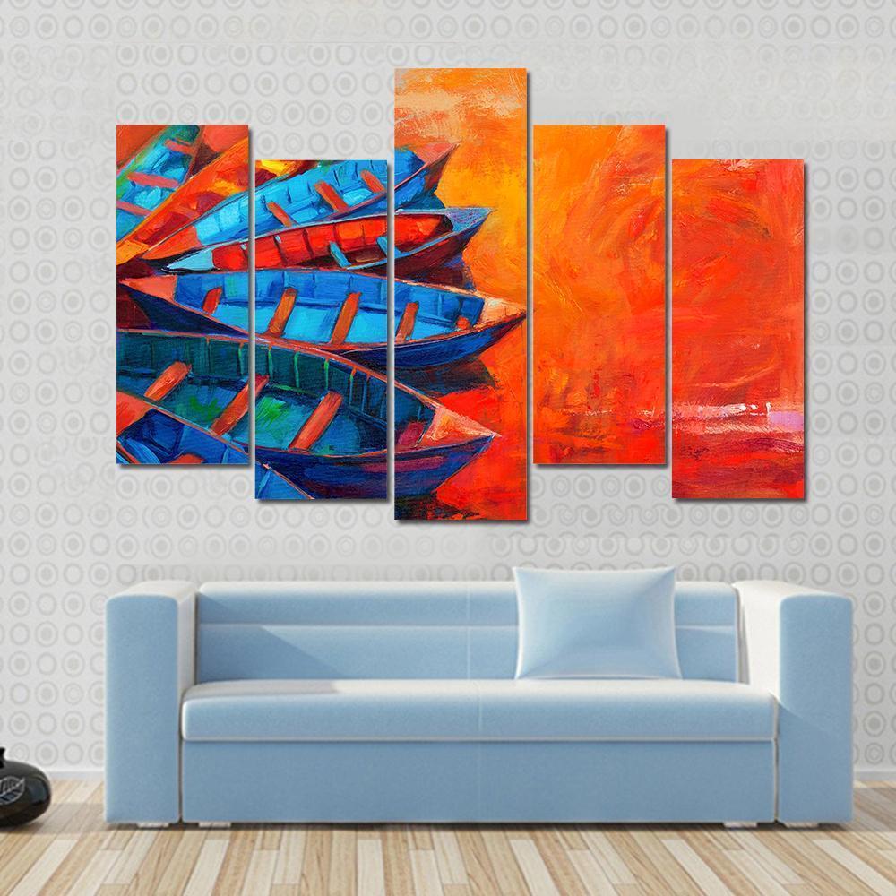 Watercolor Sketch Of Water Boats Canvas Wall Art-3 Horizontal-Gallery Wrap-37" x 24"-Tiaracle