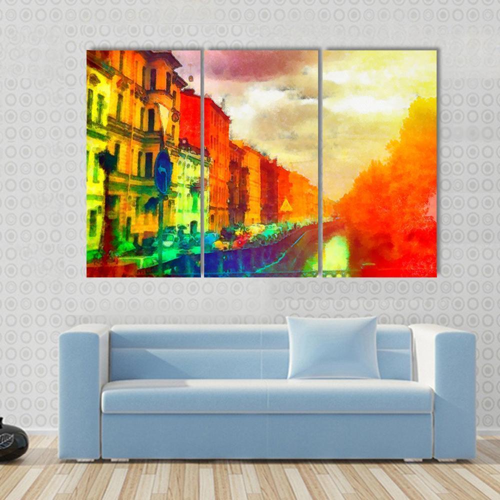 Watercolor Street Canvas Wall Art-3 Horizontal-Gallery Wrap-37&quot; x 24&quot;-Tiaracle