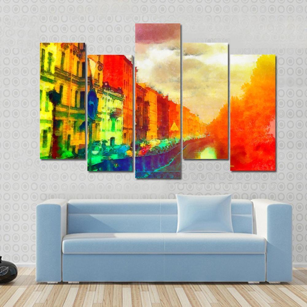 Watercolor Street Canvas Wall Art-5 Pop-Gallery Wrap-47&quot; x 32&quot;-Tiaracle