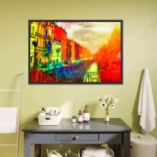 Watercolor Street Canvas Wall Art-3 Horizontal-Gallery Wrap-25" x 16"-Tiaracle