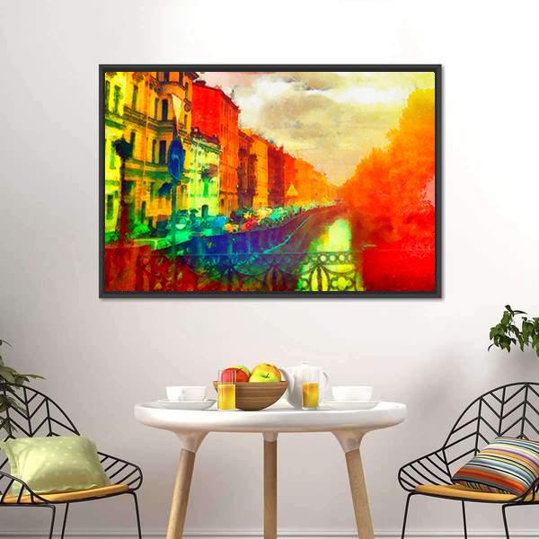 Watercolor Street Canvas Wall Art-1 Piece-Floating Frame-24" x 16"-Tiaracle