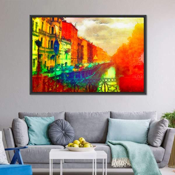 Watercolor Street Canvas Wall Art-3 Horizontal-Gallery Wrap-25" x 16"-Tiaracle
