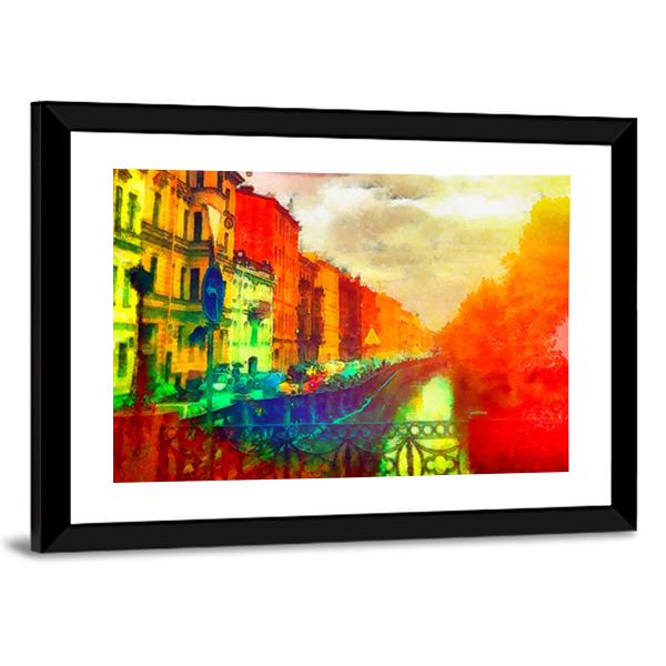 Watercolor Street Canvas Wall Art-3 Horizontal-Gallery Wrap-25" x 16"-Tiaracle