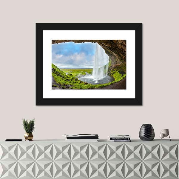 Waterfall Above The Cave Canvas Wall Art-1 Piece-Framed Print-20&quot; x 16&quot;-Tiaracle