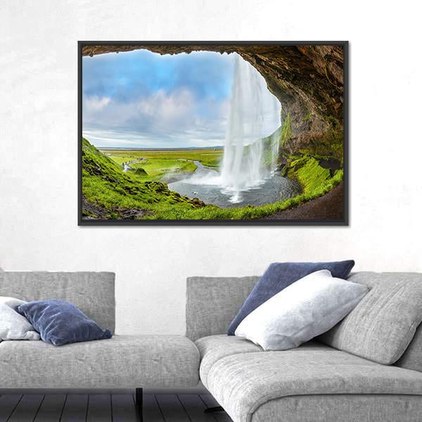 Waterfall Above The Cave Canvas Wall Art-3 Horizontal-Gallery Wrap-25" x 16"-Tiaracle