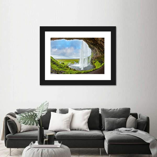 Waterfall Above The Cave Canvas Wall Art-5 Horizontal-Gallery Wrap-22" x 12"-Tiaracle