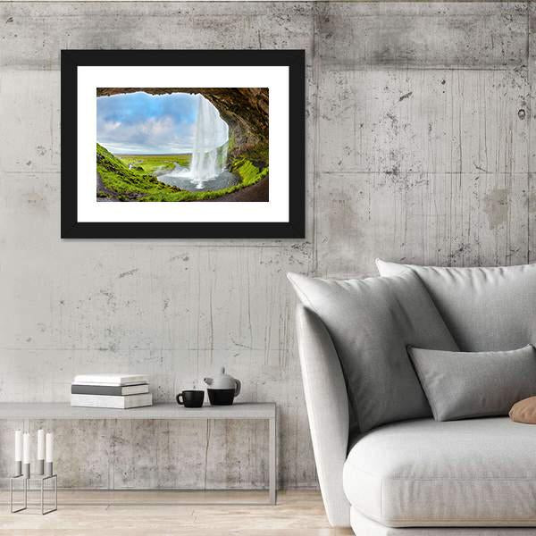 Waterfall Above The Cave Canvas Wall Art-5 Horizontal-Gallery Wrap-22" x 12"-Tiaracle