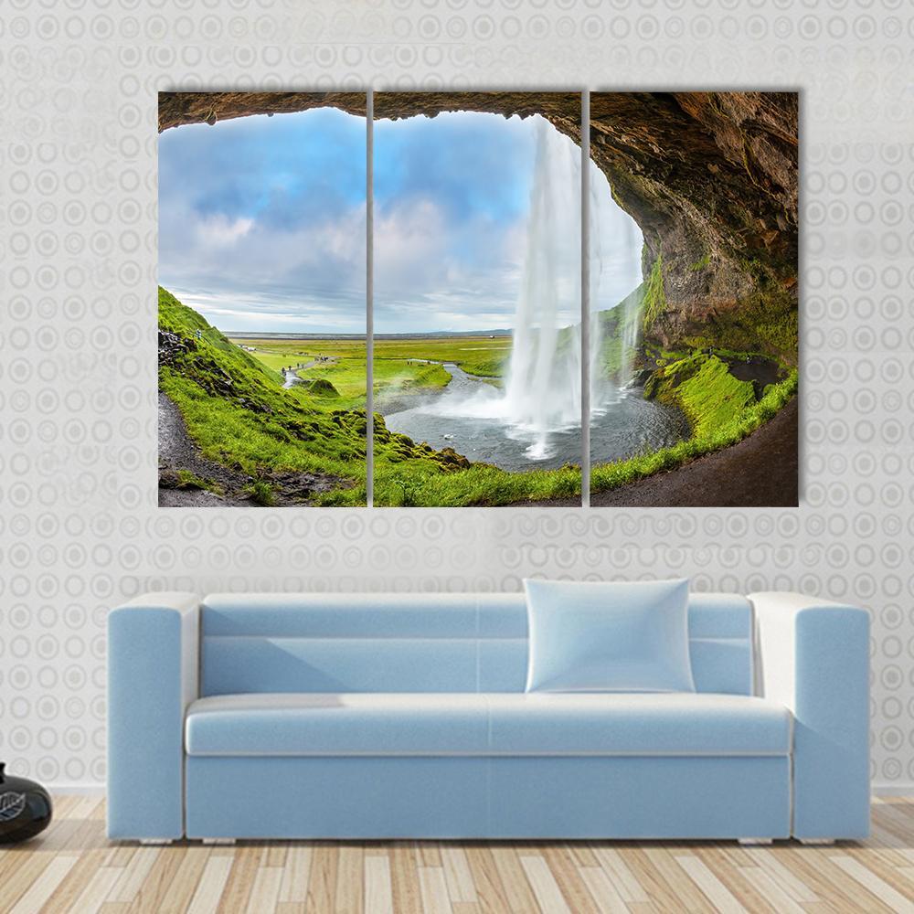 Waterfall Above The Cave Canvas Wall Art-3 Horizontal-Gallery Wrap-37" x 24"-Tiaracle