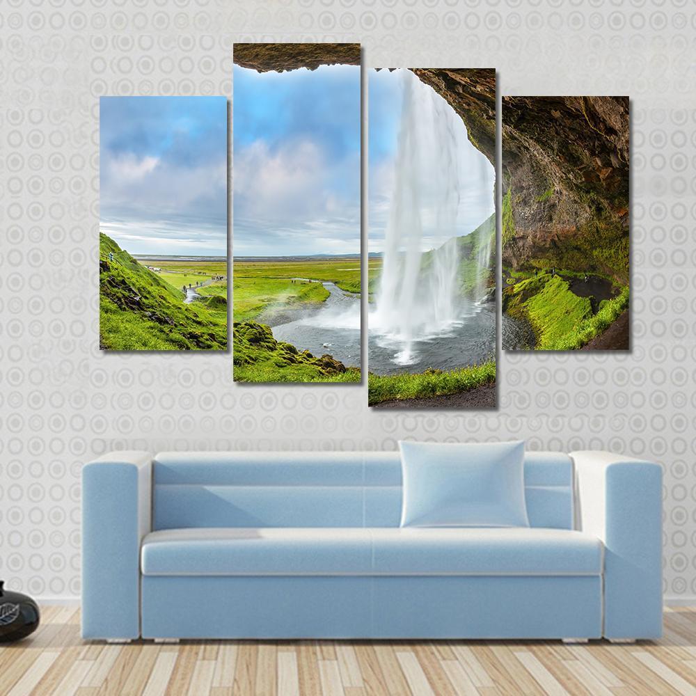 Waterfall Above The Cave Canvas Wall Art-4 Pop-Gallery Wrap-50" x 32"-Tiaracle
