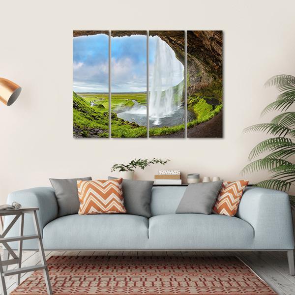 Waterfall Above The Cave Canvas Wall Art-4 Horizontal-Gallery Wrap-34" x 24"-Tiaracle