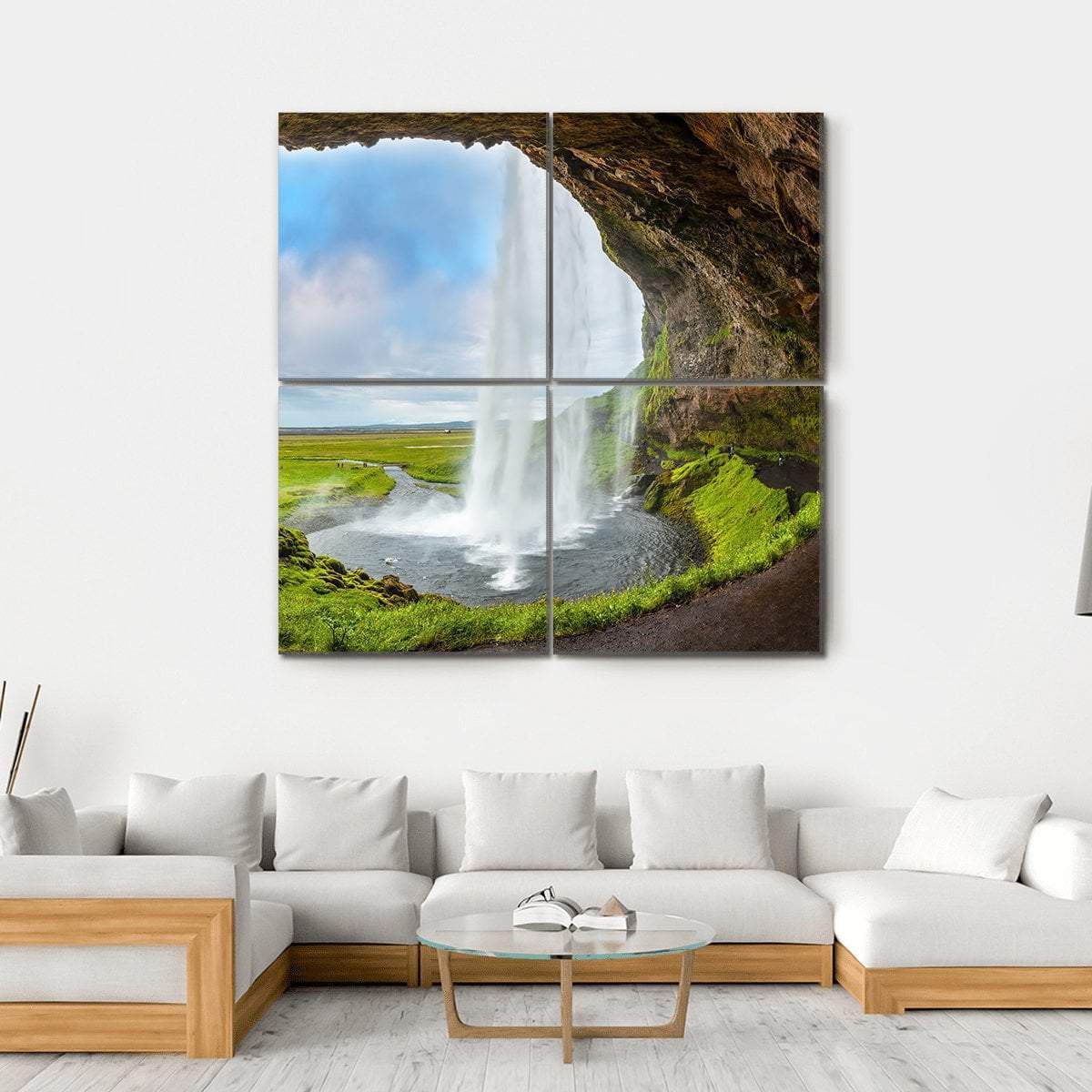 Waterfall Above The Cave Canvas Wall Art-4 Square-Gallery Wrap-17" x 17"-Tiaracle