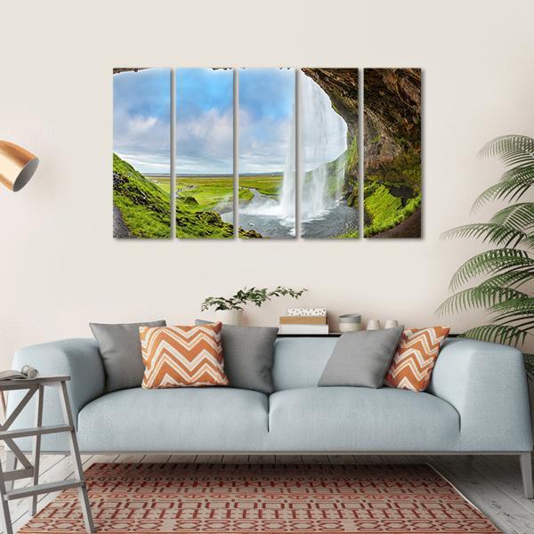 Waterfall Above The Cave Canvas Wall Art-5 Horizontal-Gallery Wrap-22" x 12"-Tiaracle
