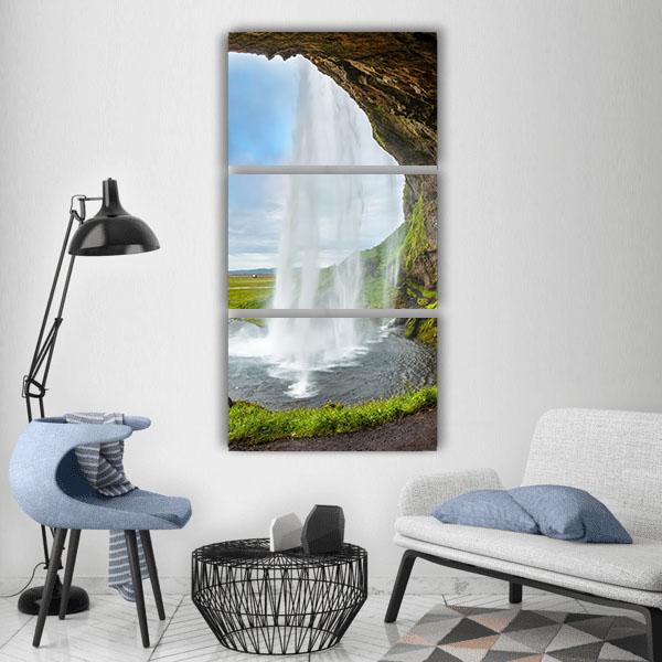 Waterfall Above The Cave Vertical Canvas Wall Art-3 Vertical-Gallery Wrap-12" x 25"-Tiaracle