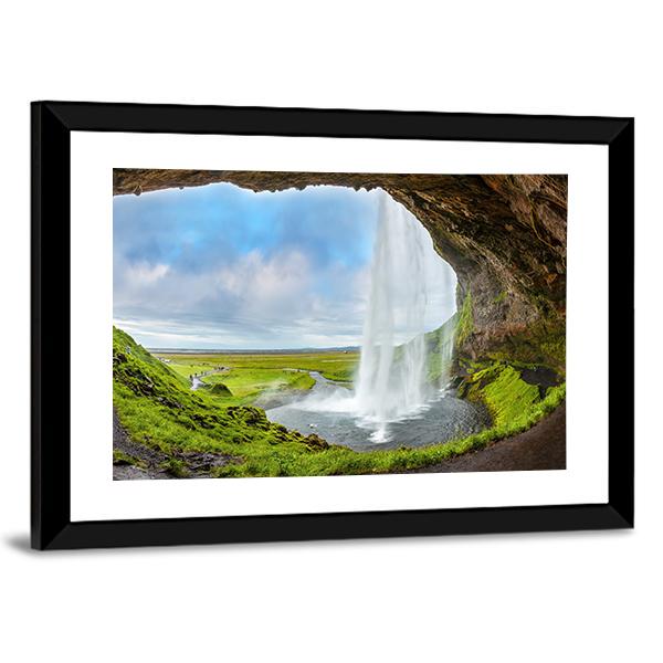 Waterfall Above The Cave Vertical Canvas Wall Art-3 Vertical-Gallery Wrap-12" x 25"-Tiaracle