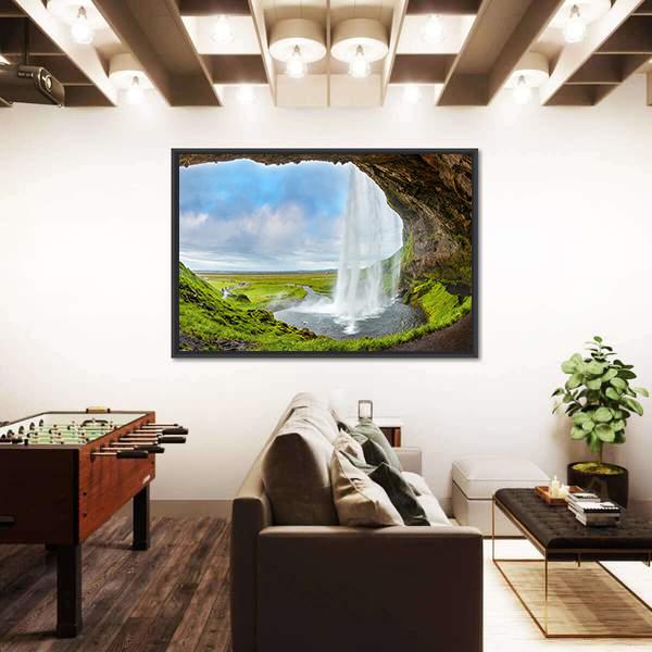 Waterfall Above The Cave Vertical Canvas Wall Art-3 Vertical-Gallery Wrap-12" x 25"-Tiaracle