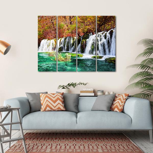 Waterfall And Azure Lake In China Canvas Wall Art-4 Horizontal-Gallery Wrap-34" x 24"-Tiaracle
