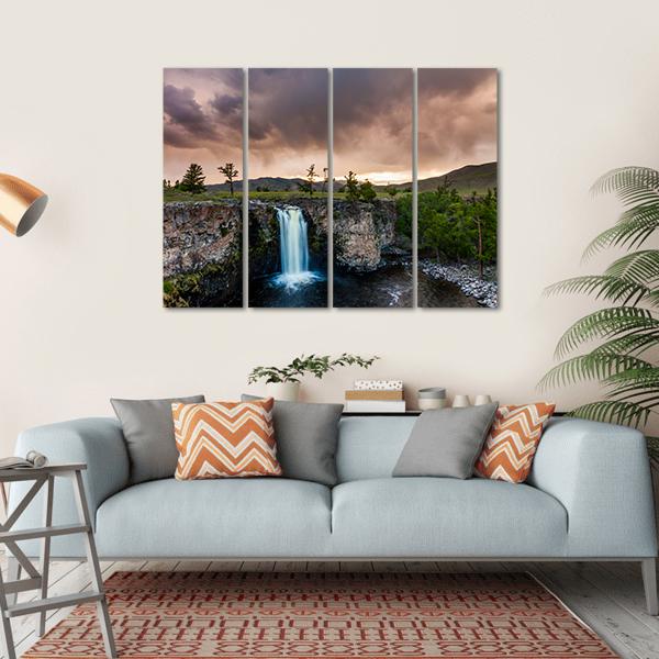 Waterfall And Beautiful Sky In Mongolia Canvas Wall Art-4 Horizontal-Gallery Wrap-34" x 24"-Tiaracle