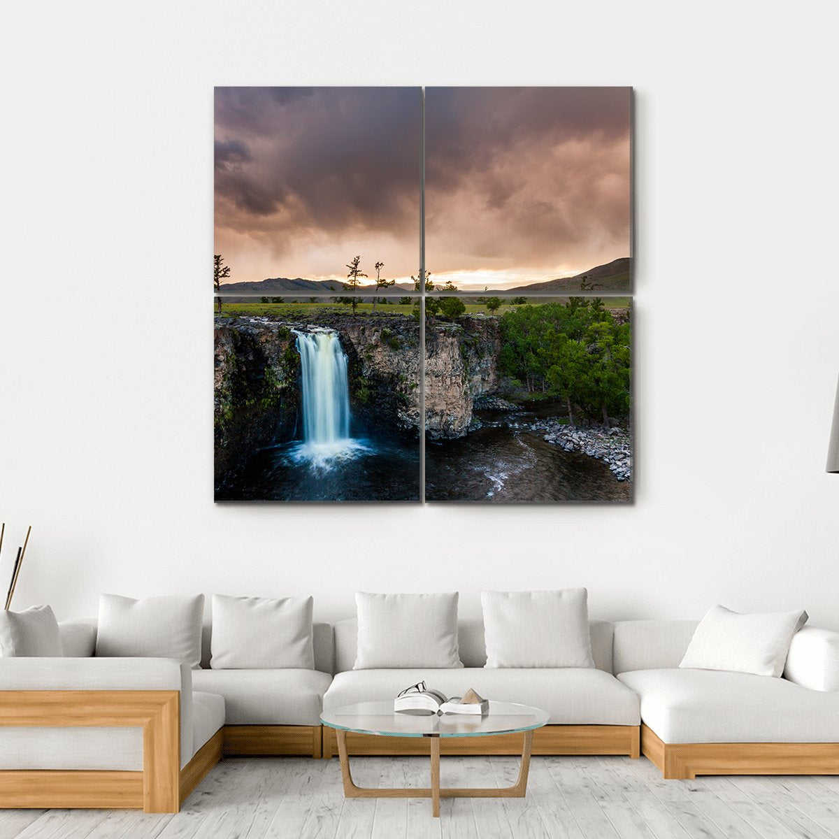 Waterfall And Beautiful Sky In Mongolia Canvas Wall Art-4 Square-Gallery Wrap-17" x 17"-Tiaracle