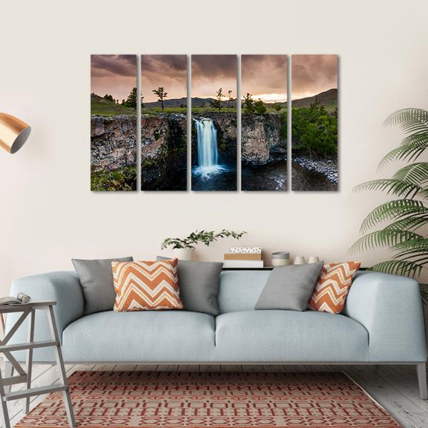 Waterfall And Beautiful Sky In Mongolia Canvas Wall Art-5 Horizontal-Gallery Wrap-22" x 12"-Tiaracle