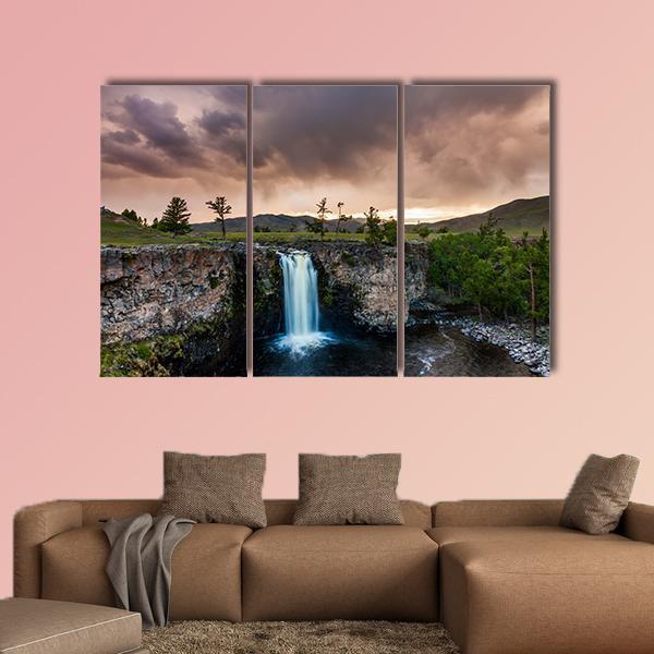 Waterfall And Beautiful Sky In Mongolia Canvas Wall Art-3 Horizontal-Gallery Wrap-37" x 24"-Tiaracle