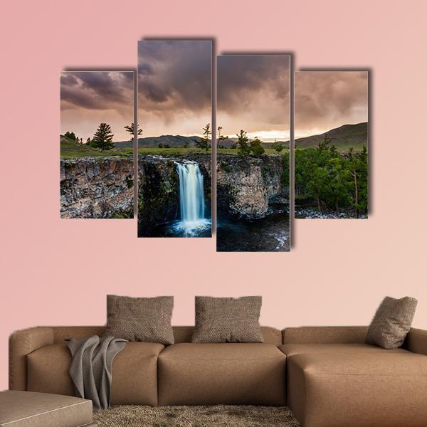 Waterfall And Beautiful Sky In Mongolia Canvas Wall Art-4 Pop-Gallery Wrap-50" x 32"-Tiaracle