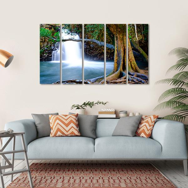 Waterfall And Old Tree Canvas Wall Art-5 Horizontal-Gallery Wrap-22" x 12"-Tiaracle