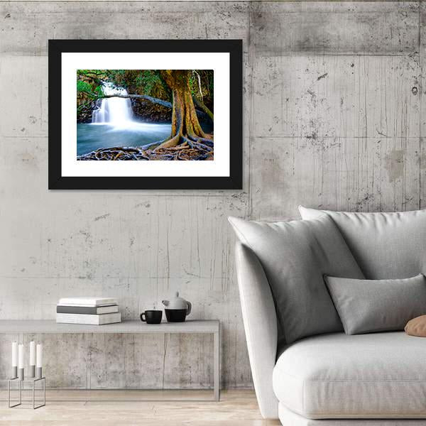 Waterfall And Old Tree Canvas Wall Art-3 Horizontal-Gallery Wrap-25" x 16"-Tiaracle
