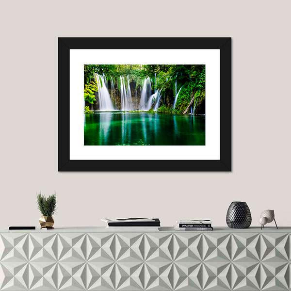 Waterfall And Plitvice Lake Canvas Wall Art-1 Piece-Framed Print-20" x 16"-Tiaracle