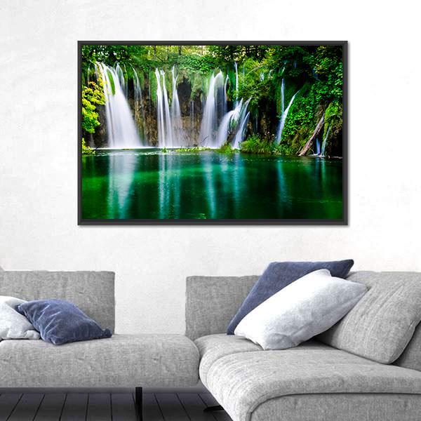 Waterfall And Plitvice Lake Canvas Wall Art-5 Horizontal-Gallery Wrap-22" x 12"-Tiaracle