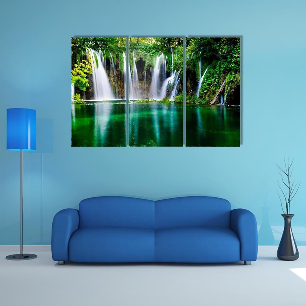 Waterfall And Plitvice Lake Canvas Wall Art-3 Horizontal-Gallery Wrap-37" x 24"-Tiaracle