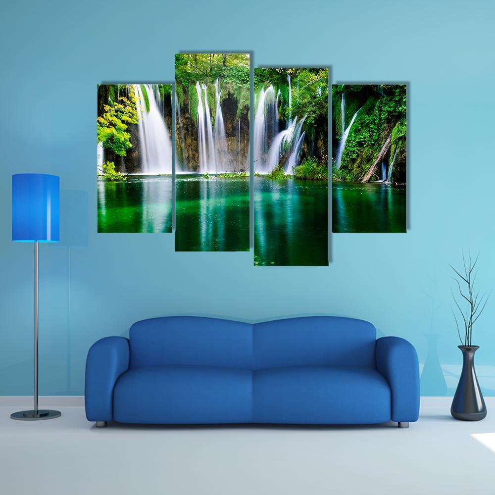 Waterfall And Plitvice Lake Canvas Wall Art-4 Pop-Gallery Wrap-50" x 32"-Tiaracle