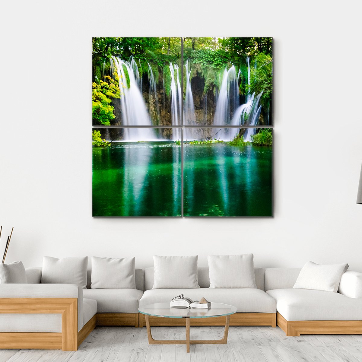 Waterfall And Plitvice Lake Canvas Wall Art-4 Square-Gallery Wrap-17" x 17"-Tiaracle