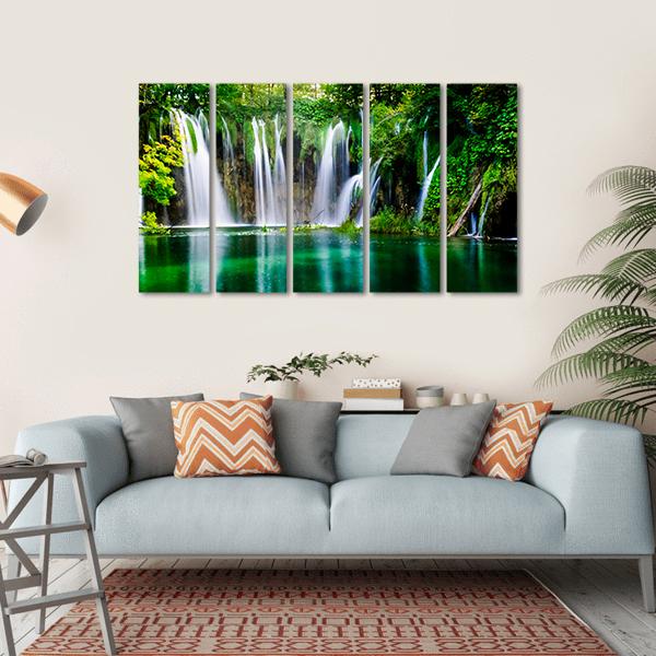 Waterfall And Plitvice Lake Canvas Wall Art-5 Horizontal-Gallery Wrap-22" x 12"-Tiaracle