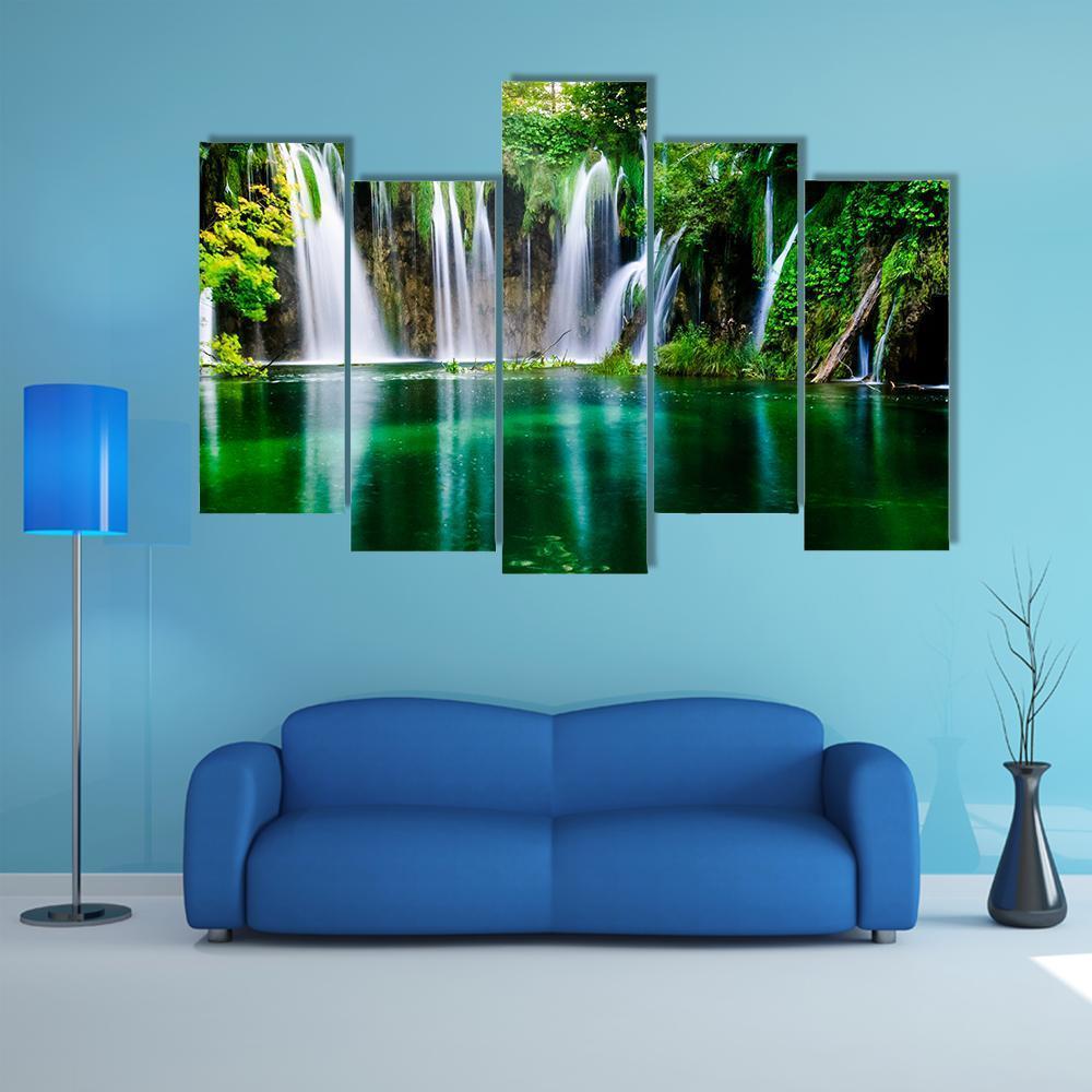 Waterfall And Plitvice Lake Canvas Wall Art-5 Pop-Gallery Wrap-47" x 32"-Tiaracle
