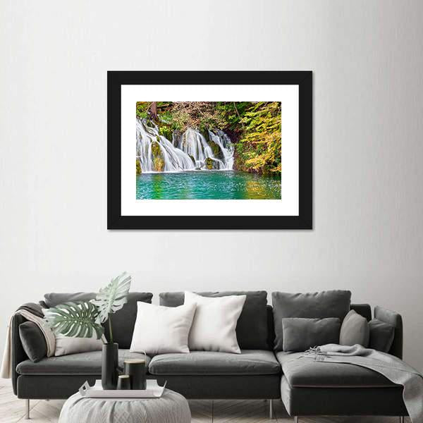 Waterfall And Small Lake In Forest Canvas Wall Art-3 Horizontal-Gallery Wrap-25" x 16"-Tiaracle