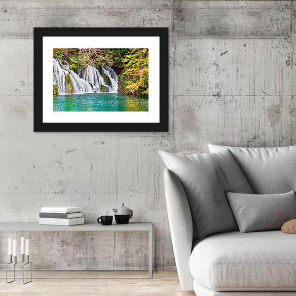 Waterfall And Small Lake In Forest Canvas Wall Art-3 Horizontal-Gallery Wrap-25" x 16"-Tiaracle
